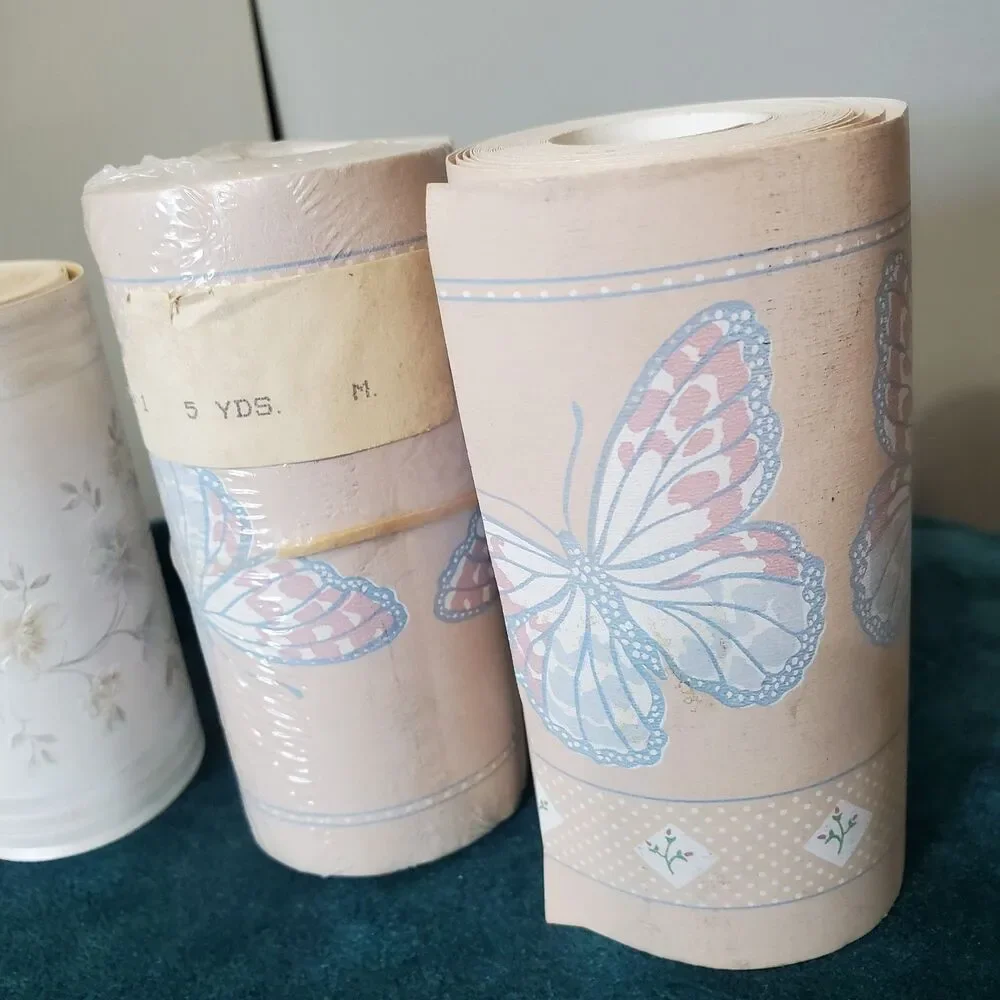 Lot Of 5 Coloroll Wallpaper Border Trim Floral Butterflies Vinyl Vintage